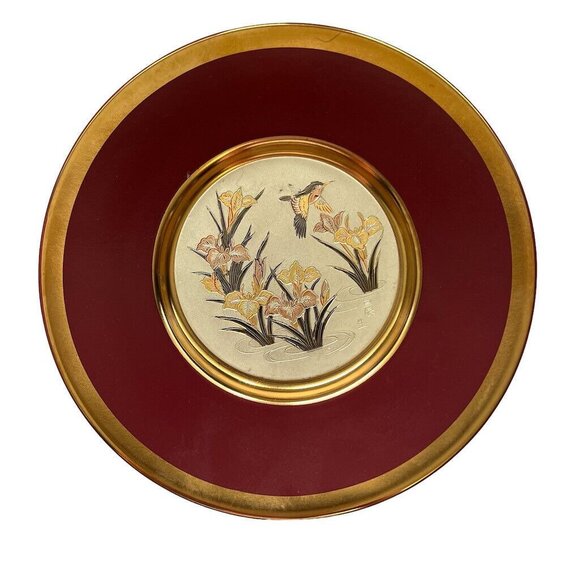 4 Vtg Art of Chokin Iris Hummingbird Plates w 24K Gold Trim 6” Japan - Picture 4 of 12